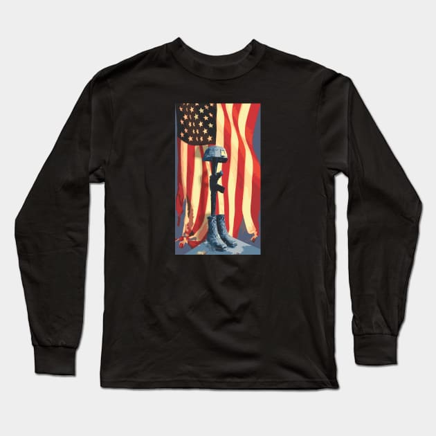 Fallen Soldier with Flag Long Sleeve T-Shirt by Northofthepines
